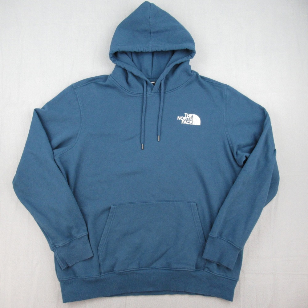 The North Face Hoodie Mens XL Blue Box Logo Never Stop Exploring Hoodie